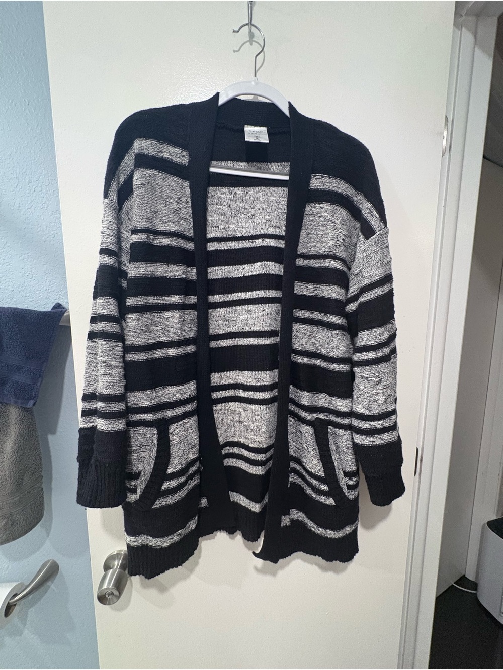 Serra Black and Gray Open-Front Striped Cardigan